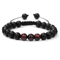 Bracciale da uomo regolabile con perle nere opache e pietre occhio di tigre rosso - Opaco + 3 Perle Occhio di Tigre Rosso