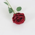 Lifelike red velvet artificial rose with green stem for wedding and home decor - Large Velvet Wine Red