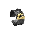 Minimalist S925 sterling silver open ring in black finish with golden lava texture - Adjustable Open / Black & Gold