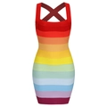Rainbow gradient bandage dress with slim fit silhouette and cross back straps - S / Gradient