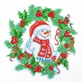 Detail of 5D DIY diamond painting kit featuring a Christmas wreath with a snowman motif - DZ646-Christmas Snowman