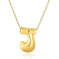 Polished 18k gold plated 3D balloon bubble letter J pendant with minimalist fine chain - Letter J