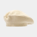 Minimalist beige waffle knit wool beret hat for women with elastic rim for winter - One Size / Beige