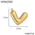 Detail showing dimensions of the gold heart pendant with 1.7cm height and 2.1cm width - Gold V-Shape Heart (HP48379D0)