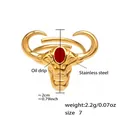 Detailed size chart of bull head stainless steel ring with dimensions and weight info - US Size 7 (Adjustable) / Gold-Wide Red Enamel Bull Head