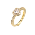 Adjustable gold brass heart ring with micro-paved cubic zirconia accents and center stone - Gold Halo Heart