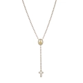 18K gold plated Virgin Mary rosary necklace with colorful stones and cross pendant - Gold Champagne Chain