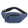 Blue casual nylon waist bag with three zipper compartments and adjustable strap - Blue