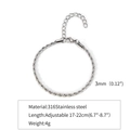 Silver 3mm stainless steel rope chain bracelet with adjustable lobster clasp closure - 3mm / Steel