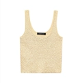 Canotta da donna in maglia con paillettes dorate con scollo a U e finitura metallica - S / Gilet Beige