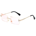 Chic rimless square sunglasses with light pink lenses and golden metal frame - Gold Frame Multi-Color Mirror