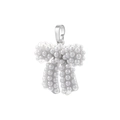 Close-up of pearl-encrusted bow pendant featuring silver metal base and lustrous white pearls - VD1477 Platinum/Pearl Bow
