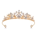Elegant gold bridal tiara with floral rhinestone patterns for weddings and parties - White Rhinestone Style (With Holes) / Gold