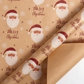 Vintage kraft Christmas wrapping paper featuring Santa Claus and white snowflakes motifs - Vintage Christmas Mix Style