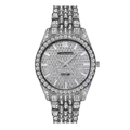 Macro shot of silver hip hop watch with fully iced-out diamonds and luxury quartz dial - Silver