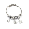 Silver stainless steel charm bracelet featuring swan and shell pendants with crystal beads - Swan Starfish Shell (C2-002) / White