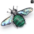 Vintage bee brooch with green malachite stone and rainbow shell wings in aged silver finish - Malachite (Synthetic)