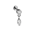 G23 titanium zilveren labret met marquise zirkoon hanger en heldere ronde edelsteen - Marquise Zirconia Hanger / Staalkleur