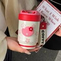 Cream coffee tumbler with pink mushroom patterns, 3D red flower, and carry strap - Red White & Pink - 3D Mushroom Flower