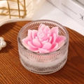 Pink lotus flower scented candle in an embossed glass jar with a romantic floral design - Pink Lotus Shape Style 2