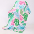 Pink microfiber beach towel with tropical green palm leaf pattern and hemmed edges - V-Pink Tone Tropical Monstera