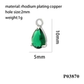 Detail showing green teardrop zircon pendant dimensions 10x5mm and material specifications - Silver Base-Green
