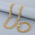 Conjunto de collar y pulsera de eslabones cubanos dorados de acero inoxidable hombre - Pulsera 21cm / Dorado