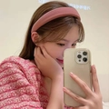 Pink velvet padded headband for women showing a stylish high crown lift effect - 3cm / Pink