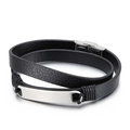 Men's multilayer braided black leather bracelet with silver engravable steel bar - Double Wrap Blank Plate Style(KB100691-JR)