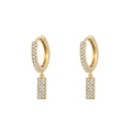 Elegant gold earrings featuring micro-paved crystal hoops and rectangular drop pendants - Letter I / Gold