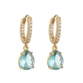 Elegant gold hoop earrings with sparkling white zircons and light blue teardrop crystals - 1 Pair / Gold Plated Blue Zirconia