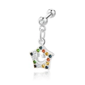 Surgical steel belly ring with colorful zircon star pendant and smiley face design - Silver Smiley