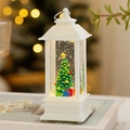 Farol de Navidad blanco con purpurina de agua y mini árbol para adorno de mesa - Árbol de Navidad blanco