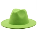 Chapeau Fedora en feutre de laine vert citron avec calotte classique et large bord - Vert Fluorescent
