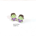 Halloween wooden Frankenstein stud earrings, 16x12mm green cartoon monster jewelry accessory - Frankenstein