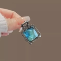 Eleganter quadratischer Haarklammer mit blau-grünem Opal und funkelnden Straßsteinen - Blauer Harz Kleiner Haargreifer
