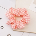 Chouchou à carreaux rose et beige en coton doux pour coiffure rétro pour femmes - Rose