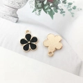 DIY black enamel flower charms with gold trim and textured back for jewelry making - Flower