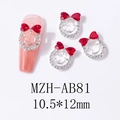 Macro view of nail charms with smiley face and red heart bow, size 10.5x12mm on nail - Red (AB81)