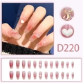 Pink gradient press-on nails with 3D bears, white hearts, and bowknot accents (Model D220) - Pink Gradient 3D Bear Bow (D220)