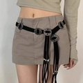 Bohemian black leather belt with silver conchos and long fringe tassels for women - Black Concho Tassel Waist Chain