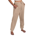 Light khaki women's drawstring sweatpants with elastic waist and jogger cuffs - Camel