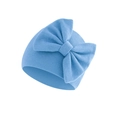 Light blue knitted baby hat featuring a large decorative bow and ribbed texture - Sky Blue (Bow Turban Hat)