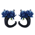 Barrettes cornes de démon gothiques avec roses bleues et crânes pour Halloween - Barrette à Cheveux Corne de Diable Rose Bleue avec Crâne