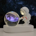 Astronaut night light with 3D solar system crystal ball on white base with purple glow - Sphere / Solar System (Multicolor Light)