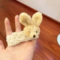 Close-up of a cute beige plush bunny hair clip with soft curly fleece texture - Hair Clip-White Bunny