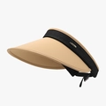 Women's summer ice silk sun visor hat with wide brim in beige and black trim - Khaki