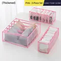 Pink 3-piece thickened mesh drawer organizers for bras, socks and underwear set - Pink 3-Piece Set (6+7+11 Grids)