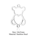 Teddy bear shaped stainless steel charm with heart cutout and 14x21mm size label - Hollow Bear / Silver