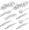 Silver hair clip set with marquise rhinestones and white pearls on white background - 10-Piece Style 17